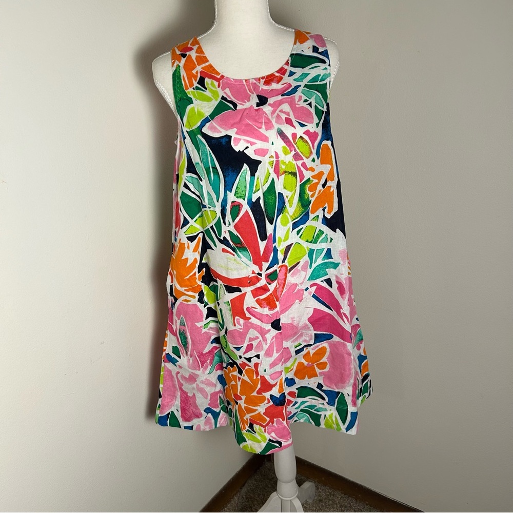 Cynthia Rowley 100% Linen Floral Sleeveless Shift Dress Women’s Size XS